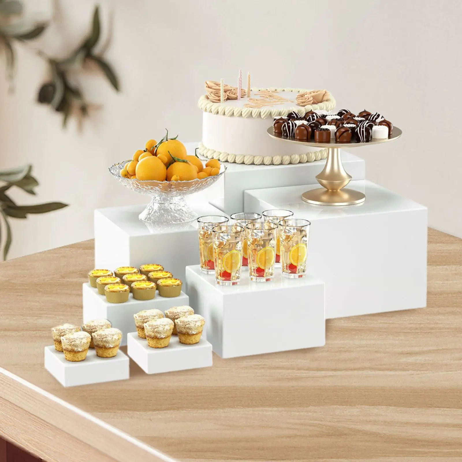 5-7 Pcs/Set Buffet Riser Dessert Table Acrylic Display Stand Set Food Riser Cube Display Nesting Risers for Cupcake Brunch Party