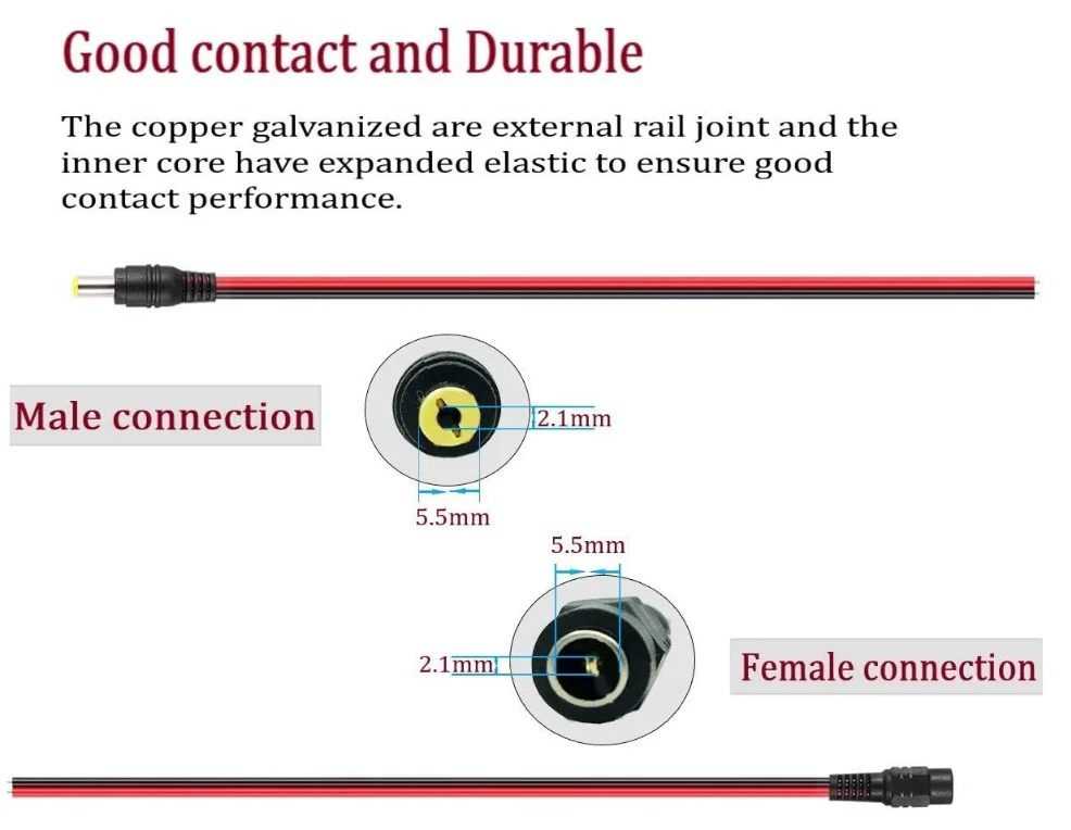10pcs/pack--15CM 12V DC Power Cord Pigtail Male Cable 5.5x2.1mm For CCTV Camera LED Lights