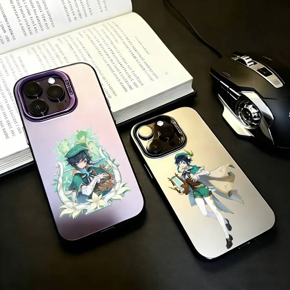 

Genshin Impact V-Venti Phone Case For iPhone17,16,15,14,13,12,11 Plus,Pro Max Black Candy silver phone case