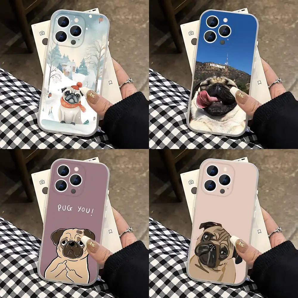 

Cute Pug Dog Phone Case For iPhone 17,16,15,14,13,12,11 Pro,Max,Plus,Mini,Air,E Magnetic Magsafe Frosted Clear