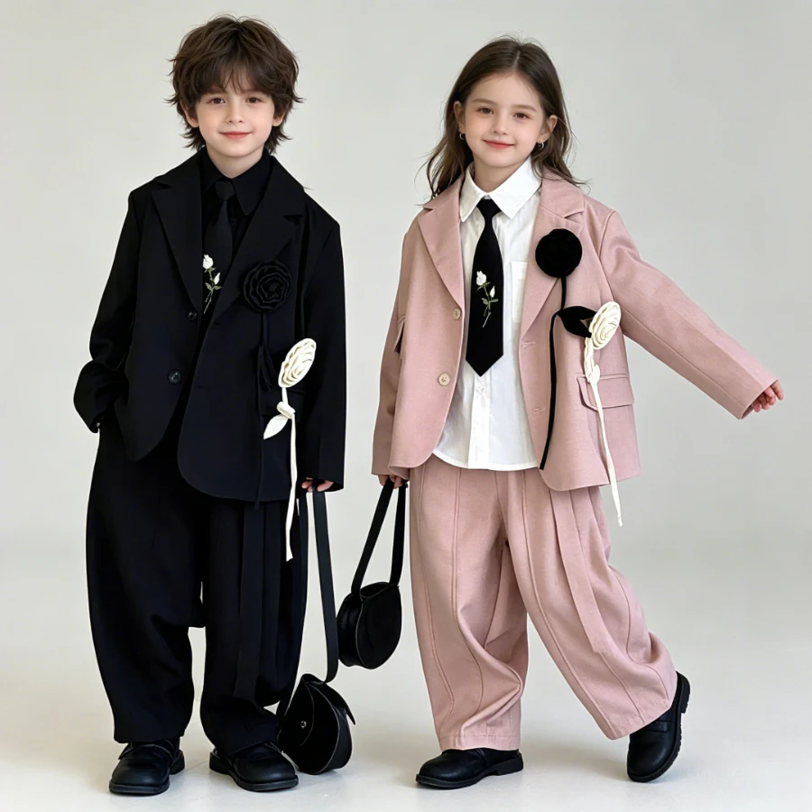 Boys Suit 2026 Spring Loose Blazer Pants 2Pcs Teens School Kids Clothes Set Trendy Formal Birthday Weddings Outfits for Children