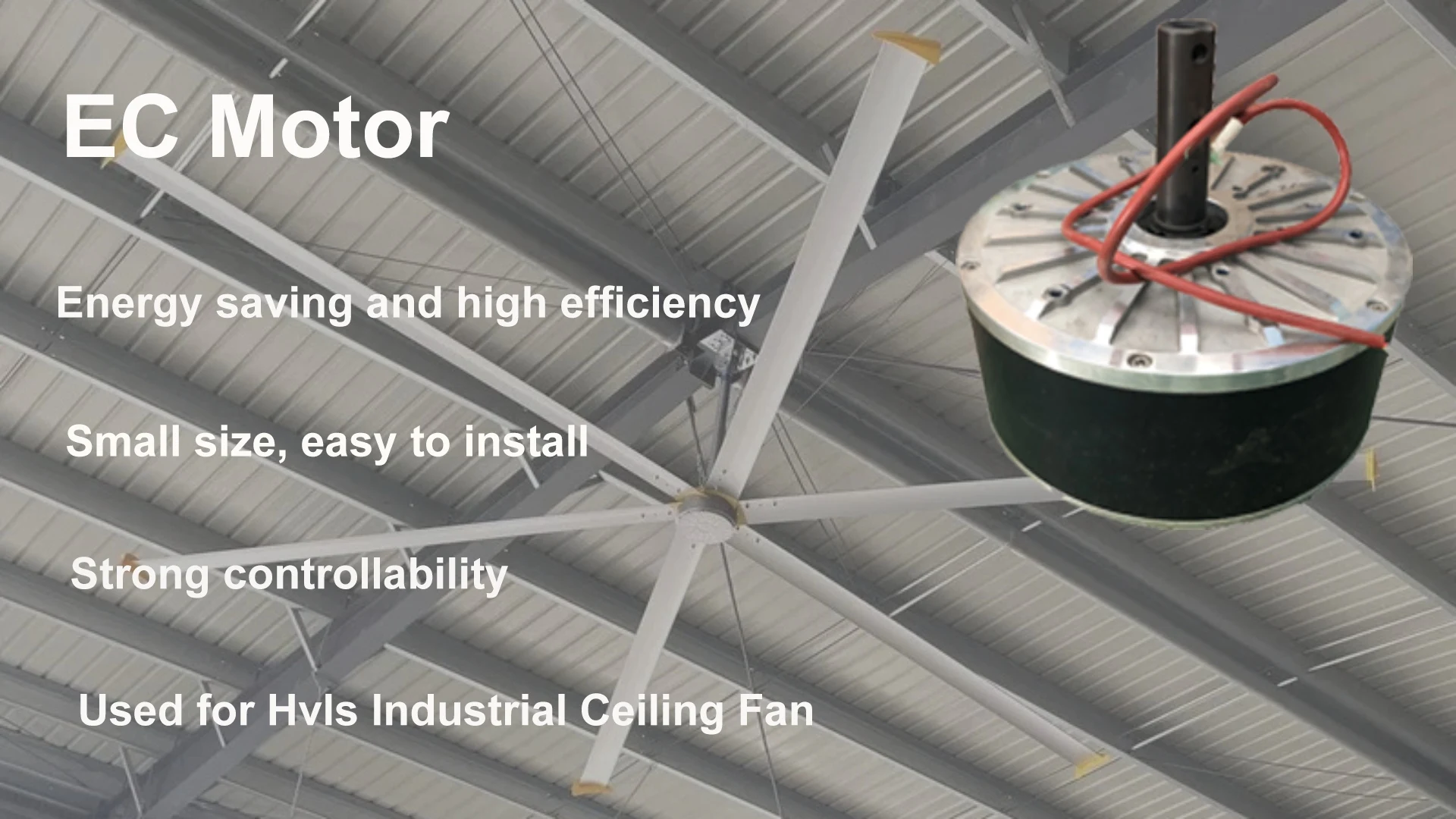 Energy Saving HLVS 24FT 7.3 Meter Ceiling Fan EC Motor Low Speed High Air Flow for Manufacturing Plant
