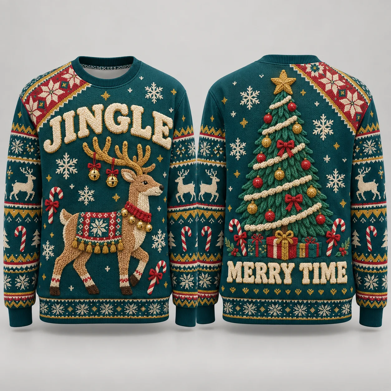 3D Printed Faux Fur Look Christmas Crewneck Sweatshirt Boucle Letter Yarn Tree Snowflake Reindeer Unisex Holiday Top