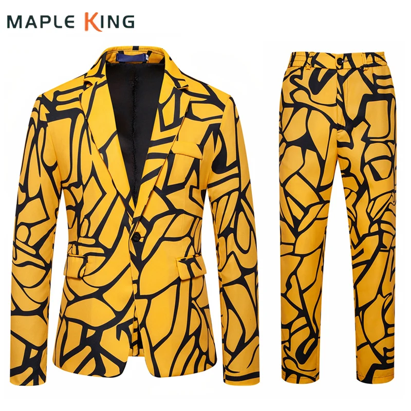 

Man Formal Suit Completo Elegante Blazer+pant Sets Fashion Print Party Dress Costume Homme De Luxe Handsome Mens Terno Masculino