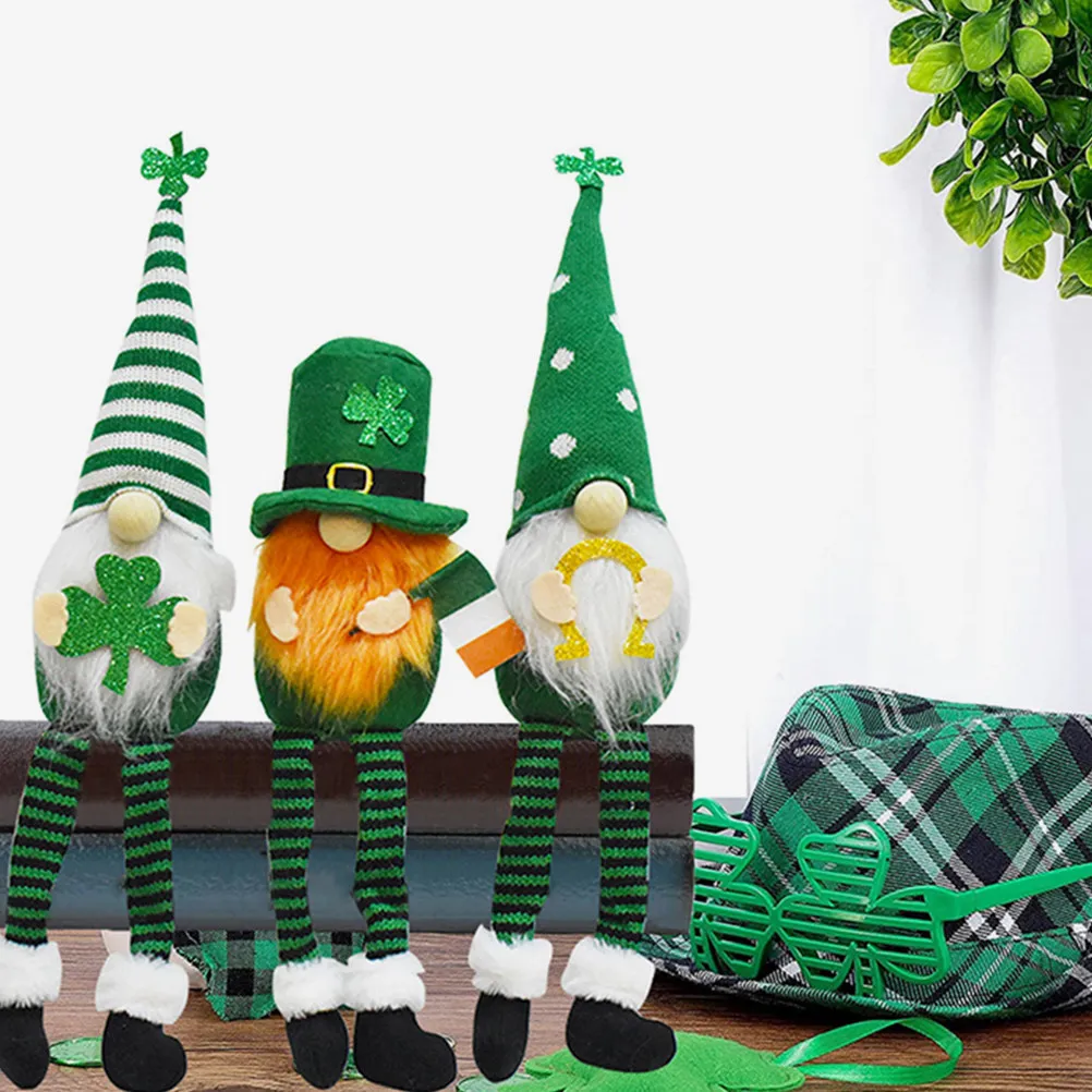 

2Pcs St Patrick's Day Gnome Home Cloth Decoration Party Photo Prop Tabletop Ornament for Festival Desktop Scene Adornment