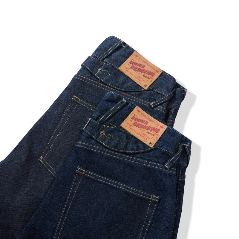 Okonkwo 14.75oz Selvedge الدينيم الجينز مع حزام الظهر مستقيم صالح خمر نمط الرجال سراويل تقليدية النيلي #2