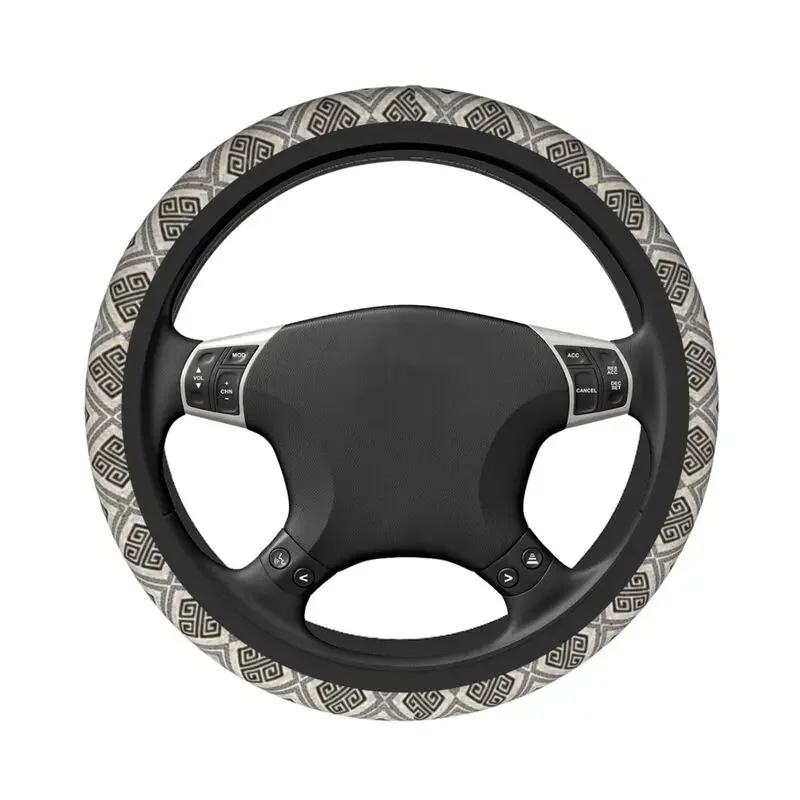 Greek Key Steering Wheel Cover Meander Black And White Marble Steering Wheel Protector Universal 14.5-15 Inch Car Accessories