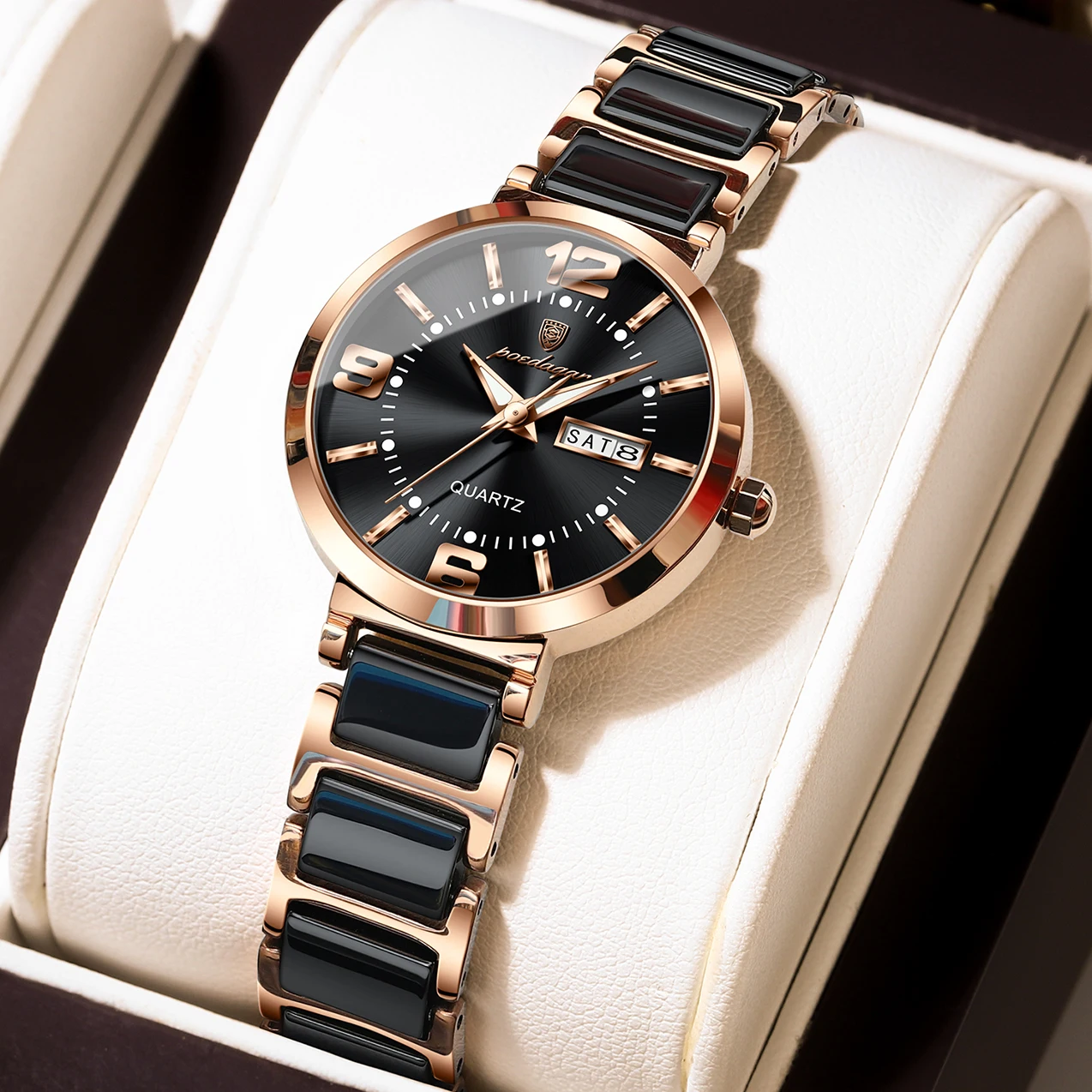 POEDAGAR Luxury Quartz Woman Clock Waterproof Stainless Steel Elegant Ladies Wristwatch Week Date Fashion Women's Watches Reloj