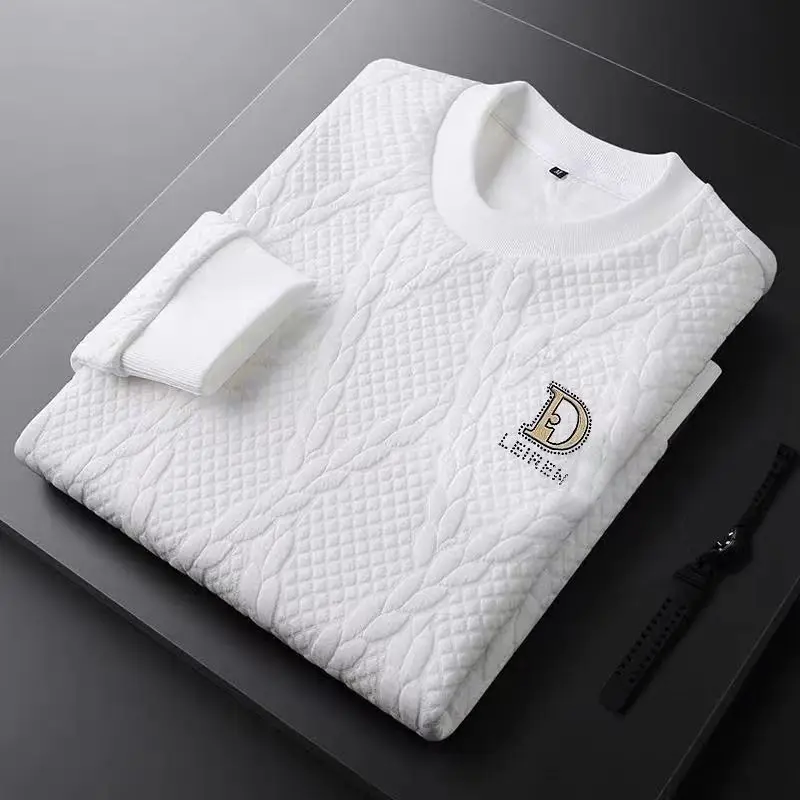 Men's Clothing Spring and Autumn Round Neck Warm Sweater Trendy Brand Hot Drilling Base Shirt Top Loose Long Sleeve T-Shirt