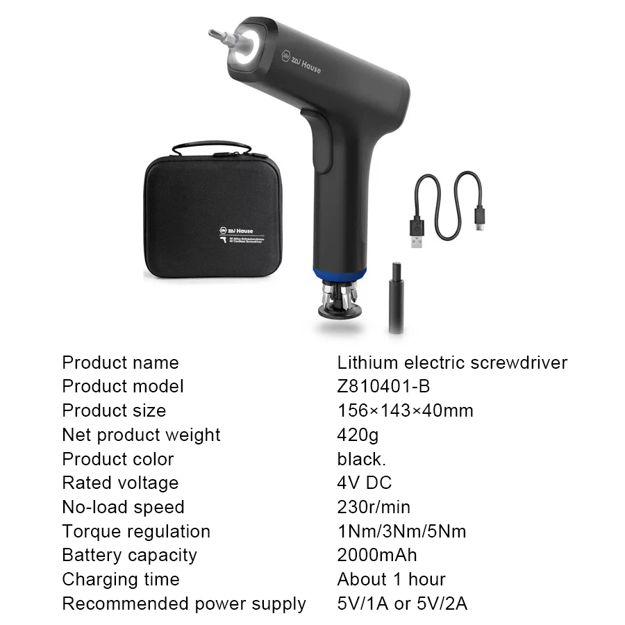 WIHA 4V Rechargeable Screwdriver Set with LED Light Include 8 Bits 1 Bit Extension Cable USB Charging Cable and Tool Bag Z810401