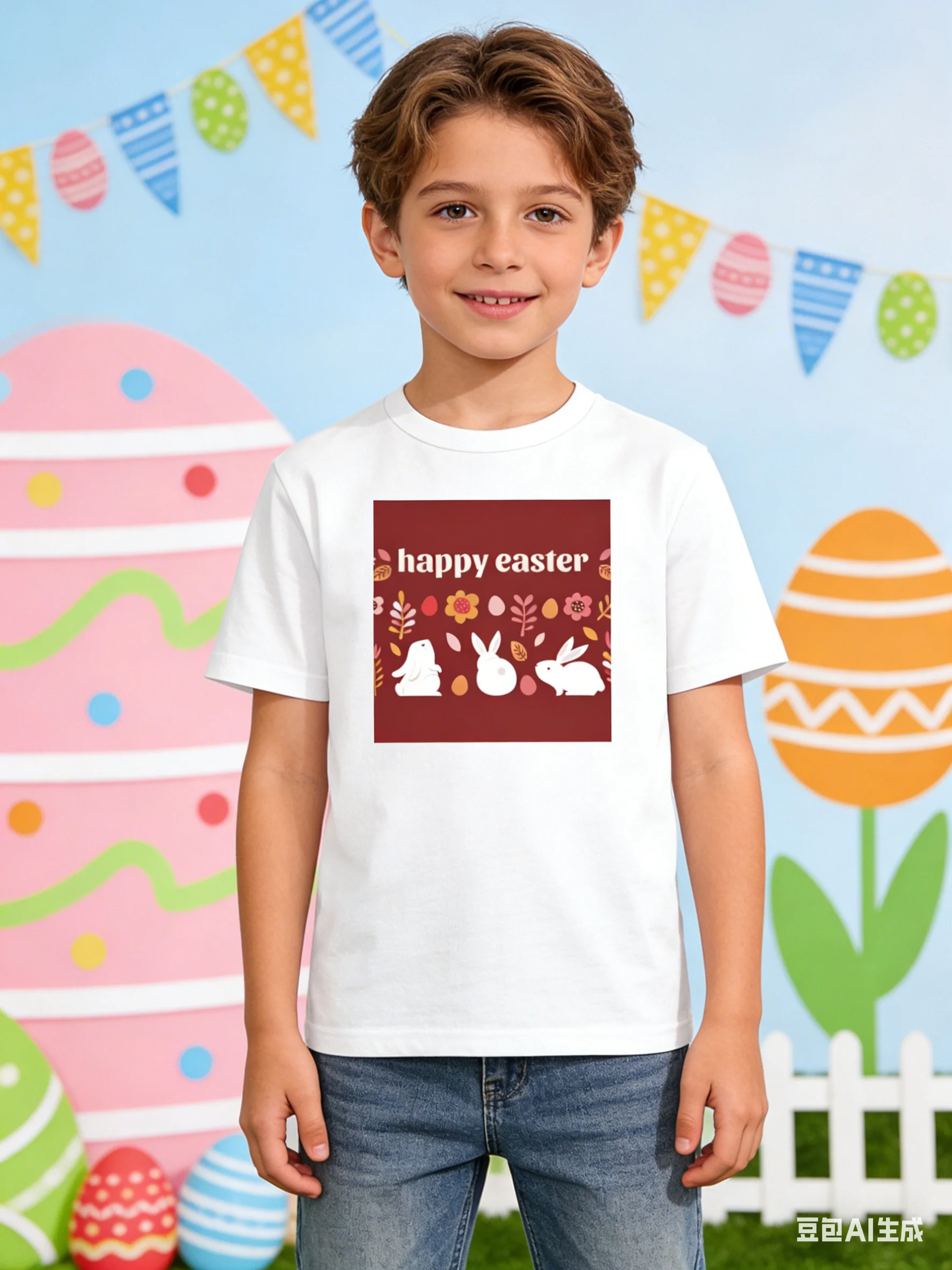 Children's Easter Printed T-Shirt Casual Versatile Top for Boys and Girls Suitable for Holiday And Everyday Wear