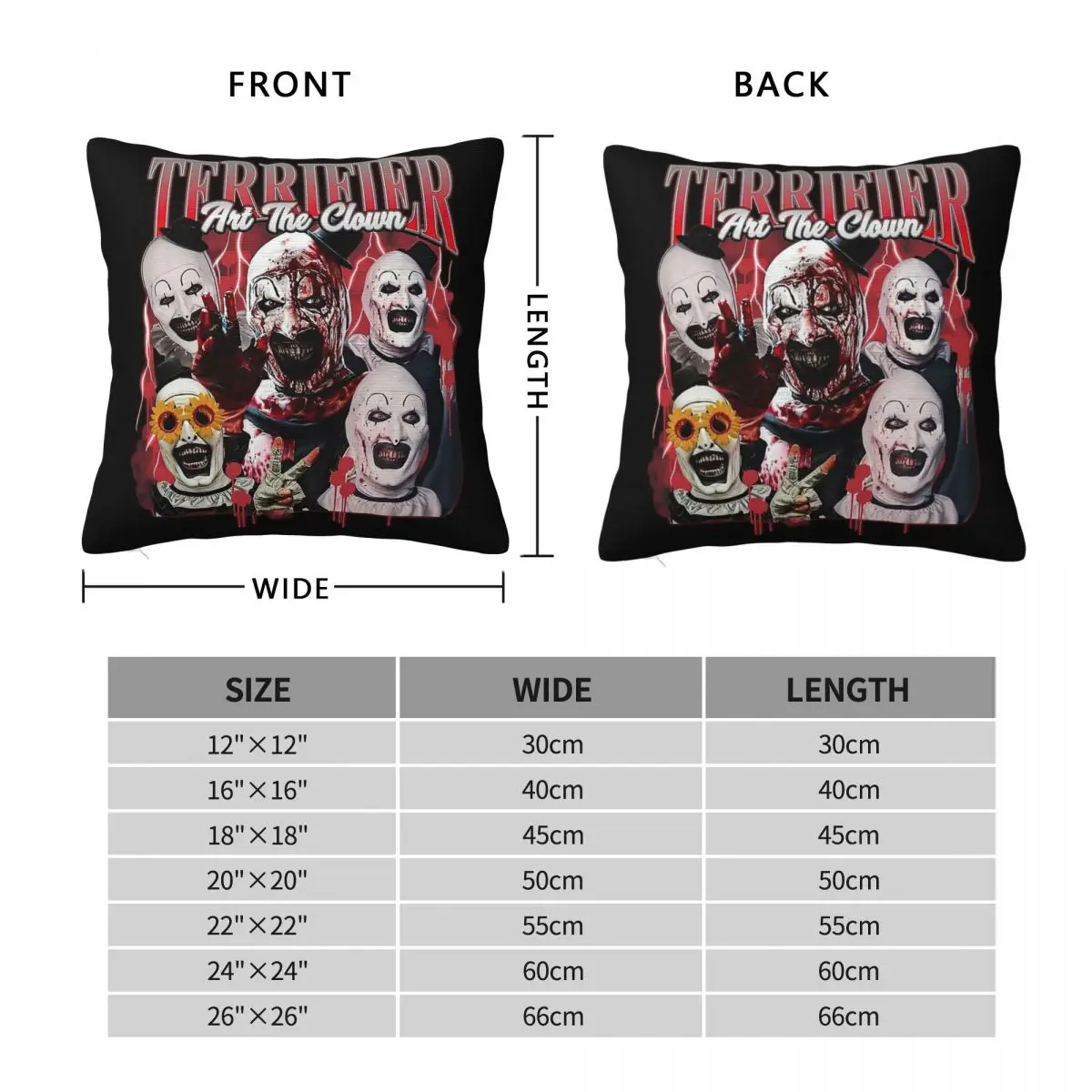 Terrifier Art The Clown Square Pillowcase Polyester Linen Velvet Creative Zip Throw Pillow Case Car Cushion Cover Wholesale 18