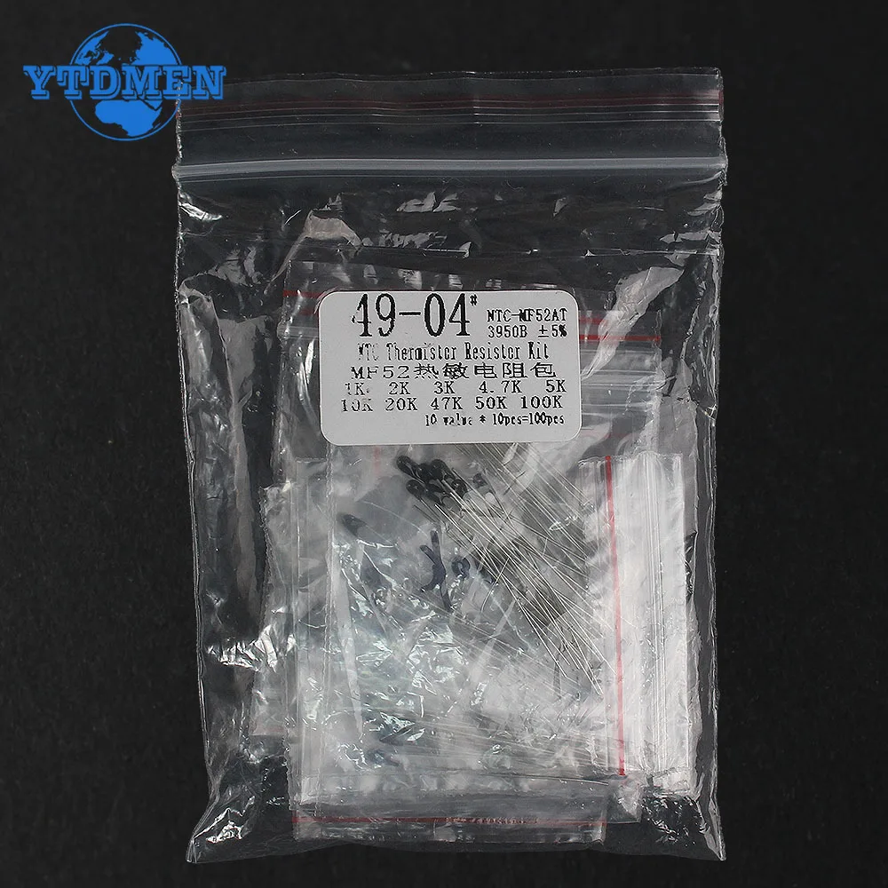 100 قطعة NTC الثرمستور المقاومات NTC-MF52AT 10K 1K 2K 3K 4.7K 5K 20K 47K 50K 100K المقاوم كيت 5% 3950B 10valuesx10pcs = 100 قطعة #6