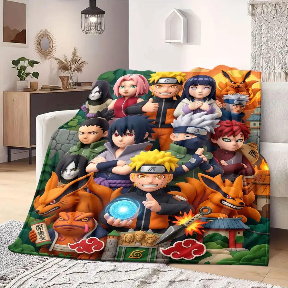 Naruto Modern Cartoon Flannel Blanket, Decorative Print Throw for Bedroom and Couch, Comfortable Travel Essentials_LIAN