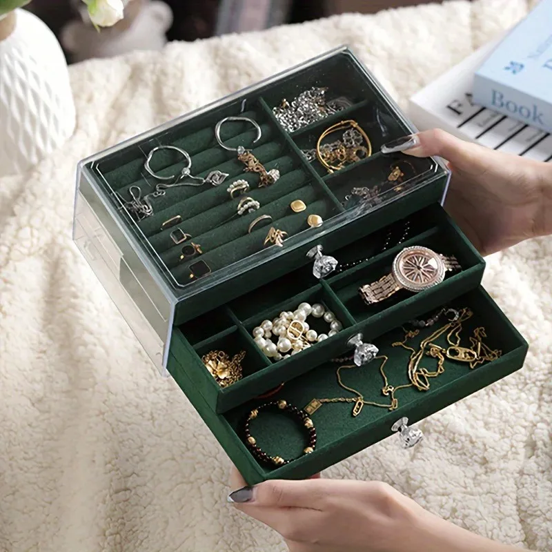 

Three-layer jewelry storage box drawer-type large-capacity anti-oxidation earrings ring necklace bracelet jewelry box