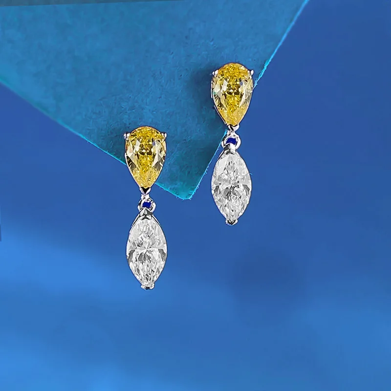 

Teardrop 1Ct Fancy Yellow Diamond/VVS White Diamond Drop Dangle Stud Earrings Luxury Wedding/Engagement/Party Bling Fine Jewelry
