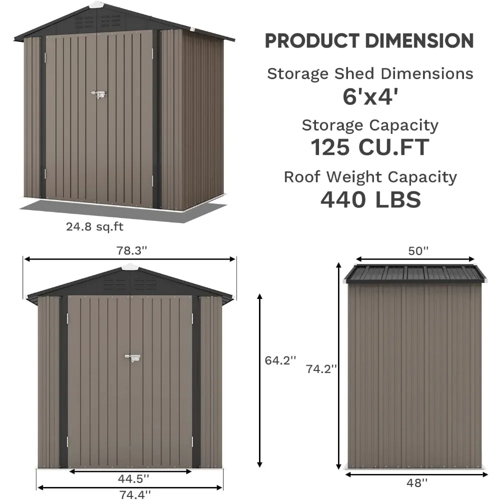 Imagem -05 - Garden Tool Storage Shed com Telhado Inclinado e Porta Dupla Bloqueável 6x4 Pés Galpão de Armazenamento ao ar Livre