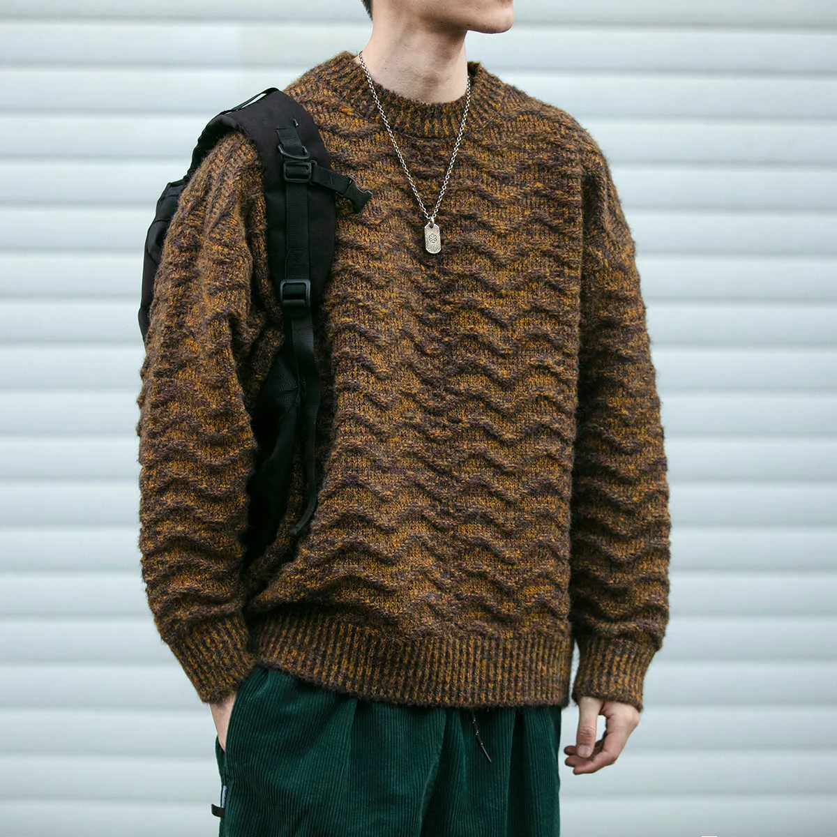 

Мужской вязаный свитер в стиле ретро, разноцветный, с круглым вырезом, зимний, модный, универсальный, повседневный, трендовый