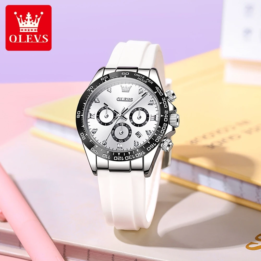 OLEVS 5618 Womens Watch Original Quartz Watch Silicon Strap Reloj Waterproof Luminous Multifunctional Chronograph Ladies Watch