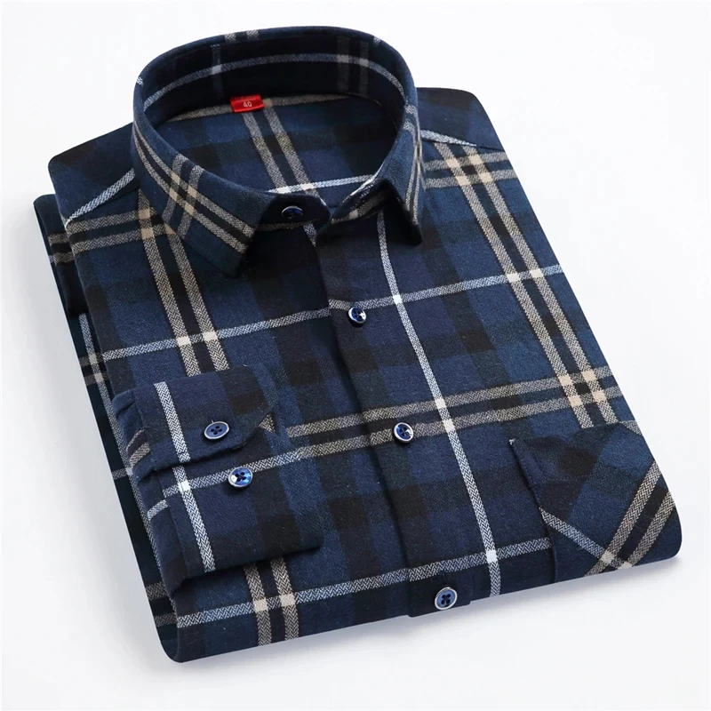 S-4XL Men\'s 100% Cotton Shirt Fit Luxury Clothes Long Sleeve Comfort Soft Plaid High Quality Casual Business Spring Autumn 2024