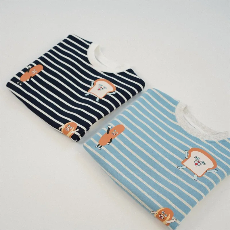 سويت شيرت مخطط للأطفال من HoneyCherry، بلوزة قطنية مطبوعة برسوم كارتونية لطيفة، سويت شيرت للأطفال ملابس أطفال #6