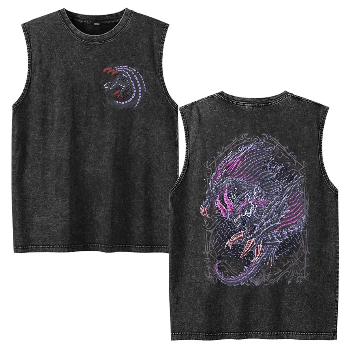 Gore Magala The Black Eclipse Vintage Washed Vest T-Shirts 2026 Game Monster Hunter Grafik T-Shirt Unisex Oversized Baumwoll-T-Shirts – Detail 2