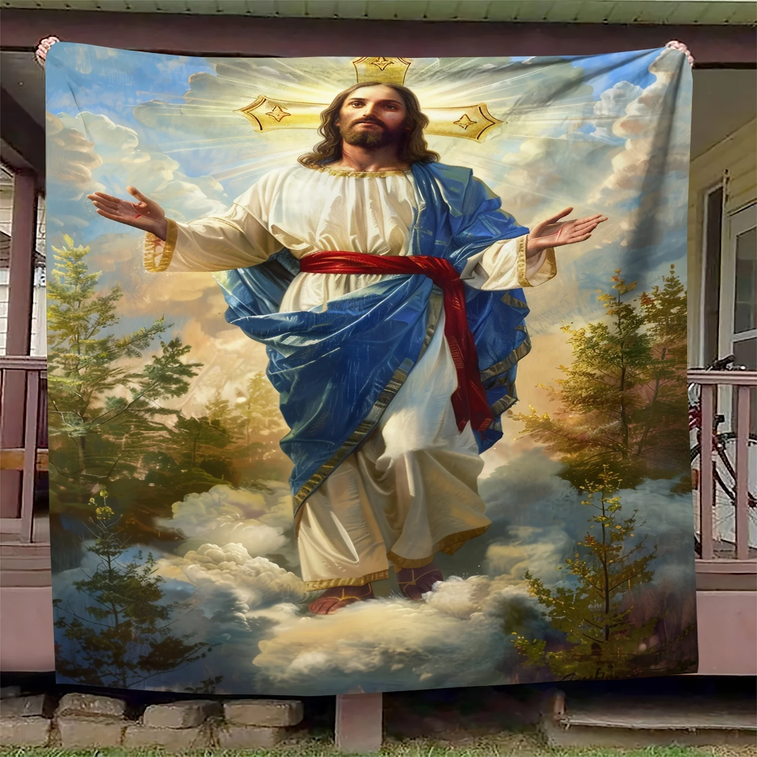 Patriotic Jesus Loves You Pattern Soft Fleece Throw Blanket – Mission-Shaker Style, Knitted Polyester Flannel, All-Season Comfor