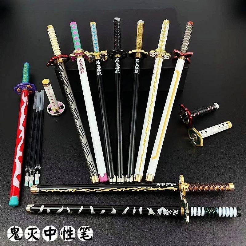 Demon Slayer Nichirin Blade Gel Pen Set with Pen Stand Anime Sword Design Pens for School Office Stationery Exquisite gift