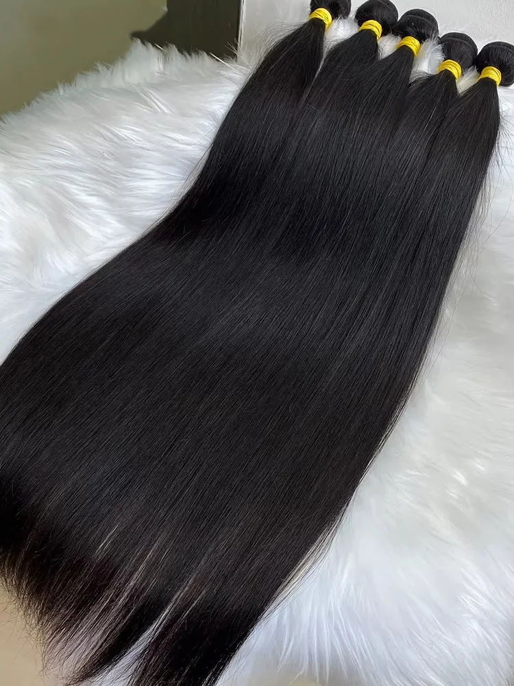 Прямой пучок человеческих волос Mossily Bone, 100% необработанные бразильские волосы Remy 30, 32 дюйма, 3/4 пучка, наращивание волос Remy, двойной уток