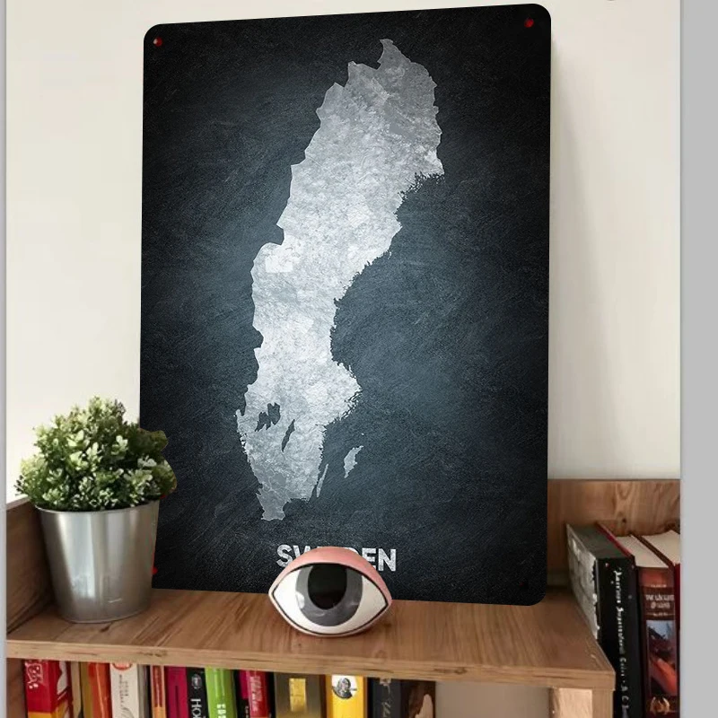 Sweden Map Vintage Metal Wall Art Nordic Style Home Decor Living Room Study Bar Decorative Hanging