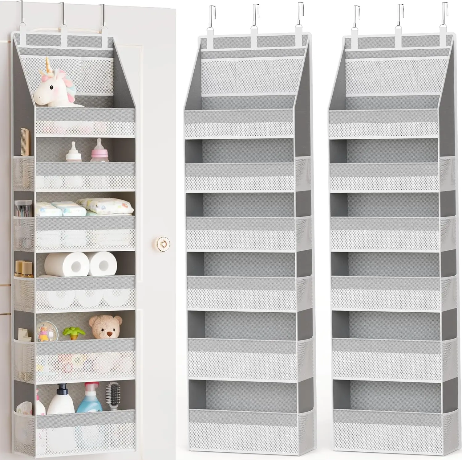 

2-Pack Over-The-Door Organizer, Heavy-Duty 6-Shelf Hanging Storage with 13 Mesh Pockets, 55lbs Capacity for Home Use