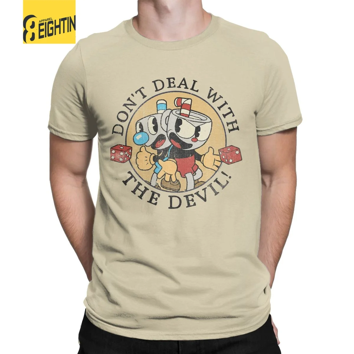 Don\'t Deal With The Devil Men T Shirt Cuphead Mugman Funny Tee Shirt Short Sleeve Round Neck T-Shirts 100% Cotton Clothes