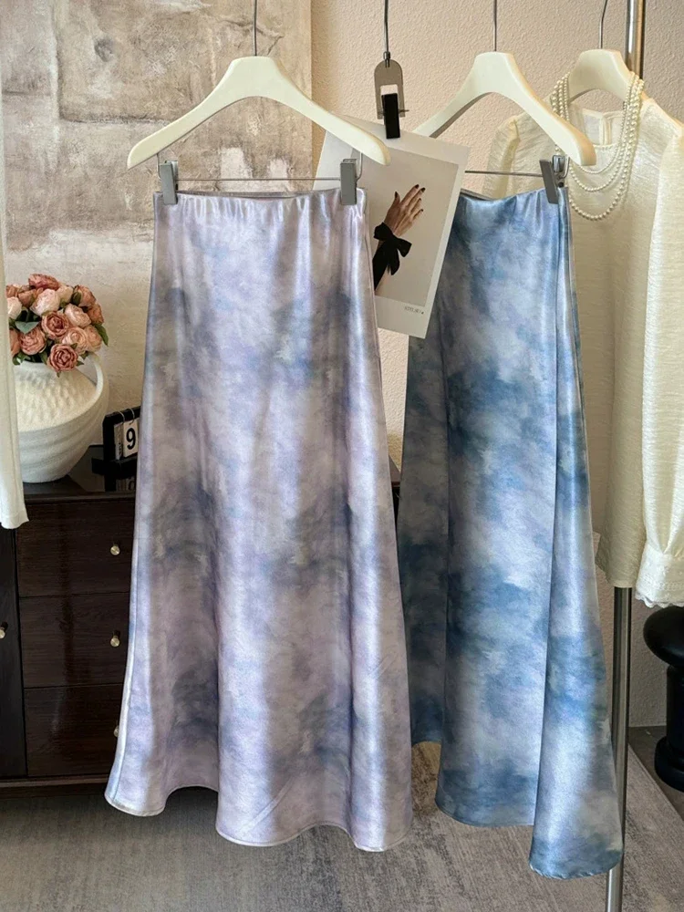 

Vintage Tie Dye A-line Skirt For Women Y2k High Waist Skirts 2025 Summer New Niche Design Temperament Long Skirts