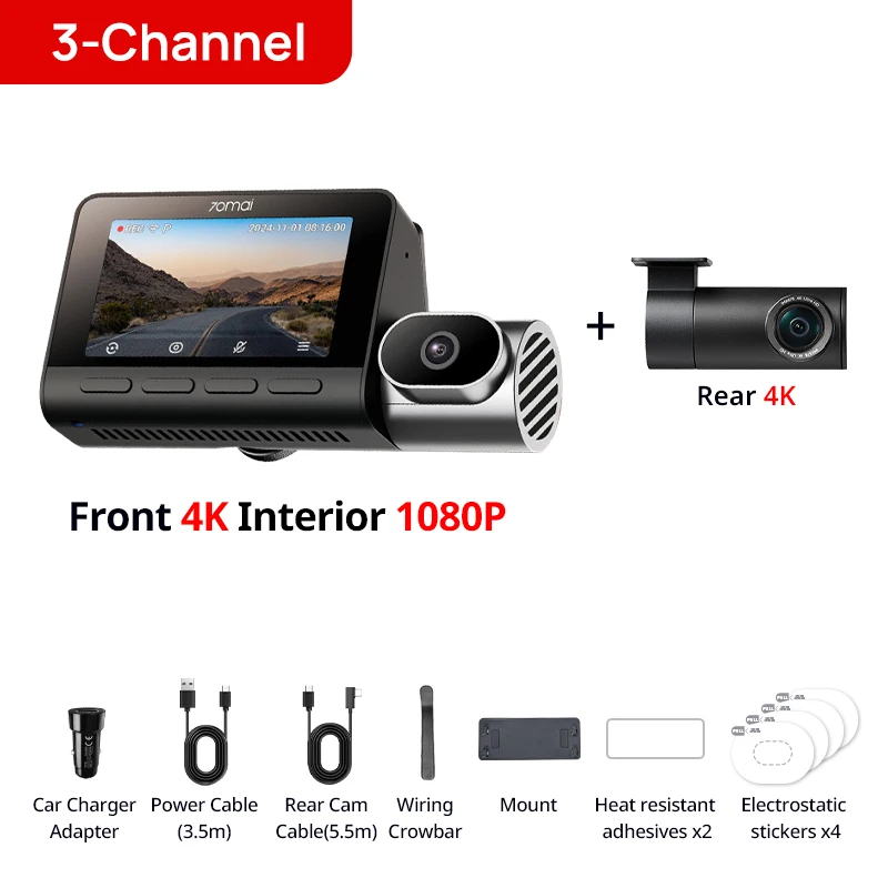 70mai 3チャンネル4K HDRドライブレコーダー T800 スーパーキャパシタ