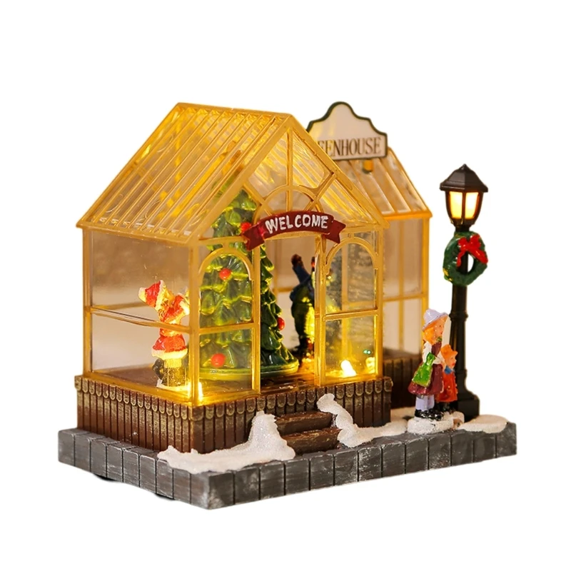 Weihnachtliche musikalische Gewächshausdekoration mit LED-Beleuchtung und rotierenden Baumfiguren, Statue, animierte