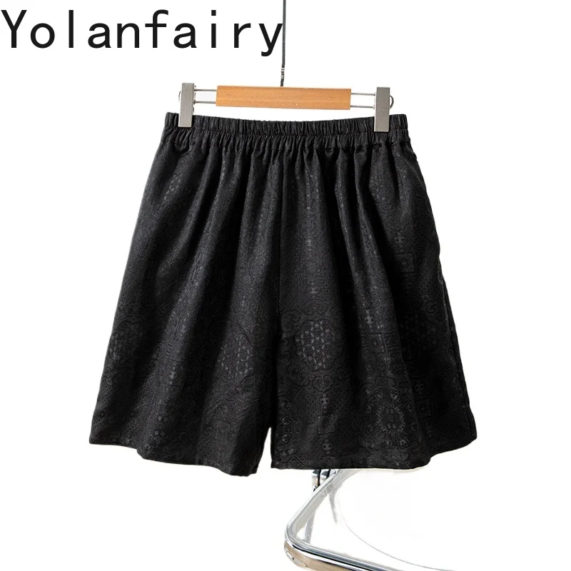 

YOLANFAIRY 2025 High Quality 100% Real Mulberry Silk Shorts for Women Casual Loose Woman Shorts Summer Black Pants Shorts Damen