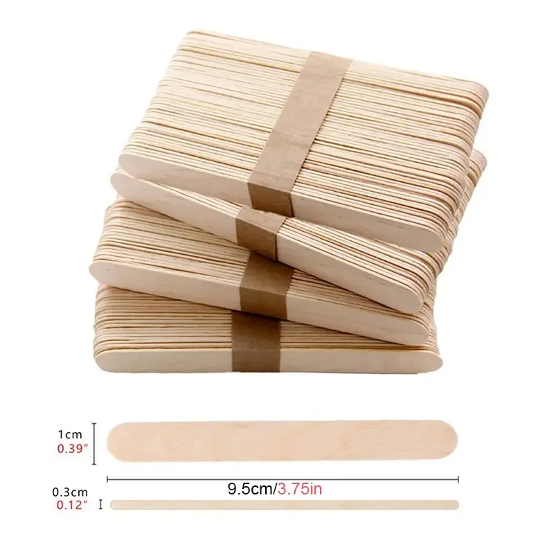 100pcs Natural Wooden Ice Cream Popsicle Sticks Wood Stick Ice Cream Spoon Hand Art Ice Cream Ice Cube Lollipop Cake Tools 93mm