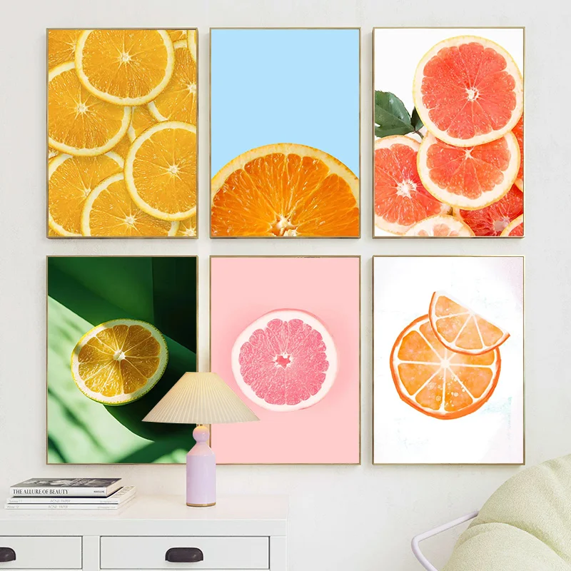 Interesting Sliced Fruits Such As Oranges Lemons And Grapefruits Art Poster Canvas Printed Mural Living Room Bedroom Home Dec