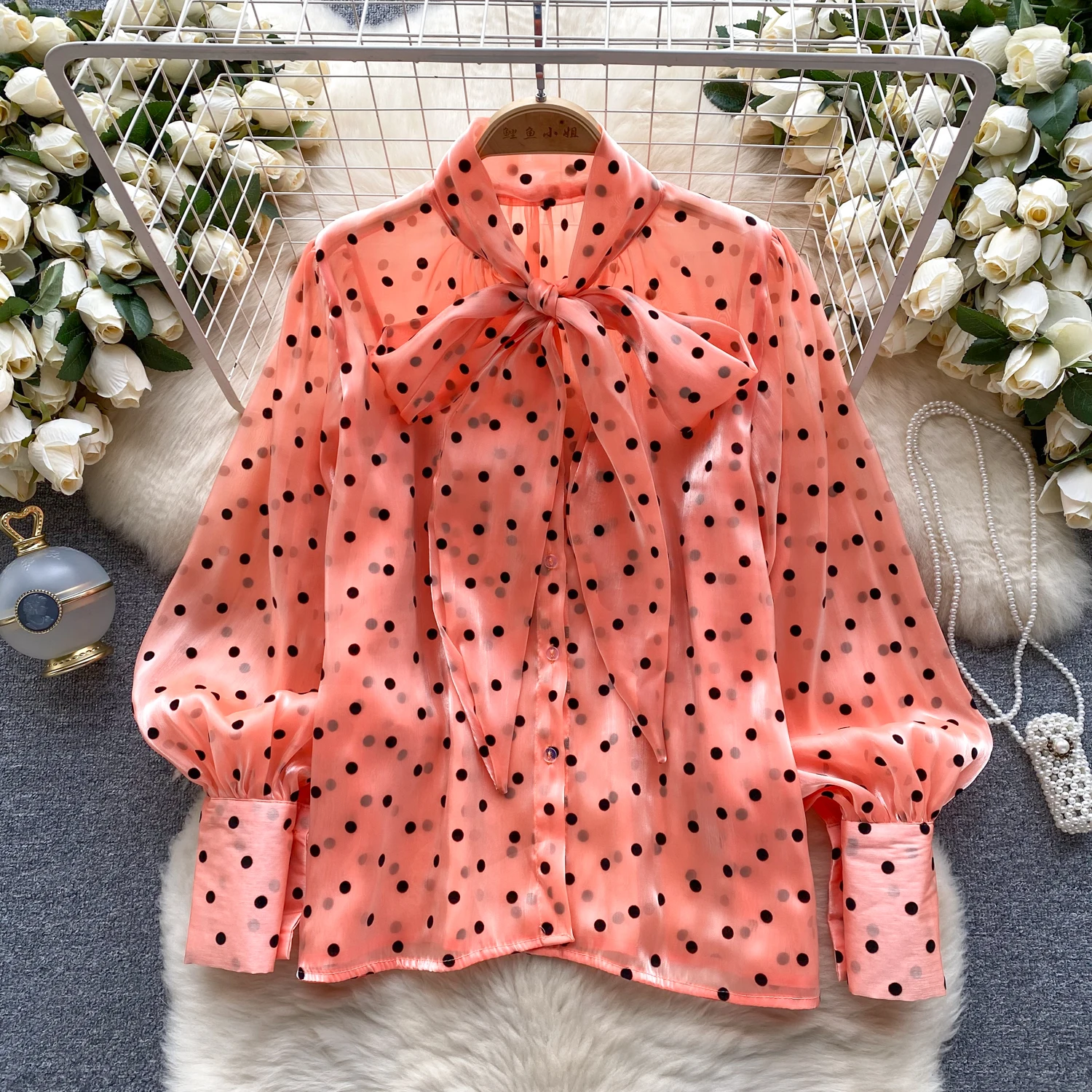 

Chic vintage Polka dot butterfly loose Fashion basics Sexy Shirt High Street Women Blouse women clothing