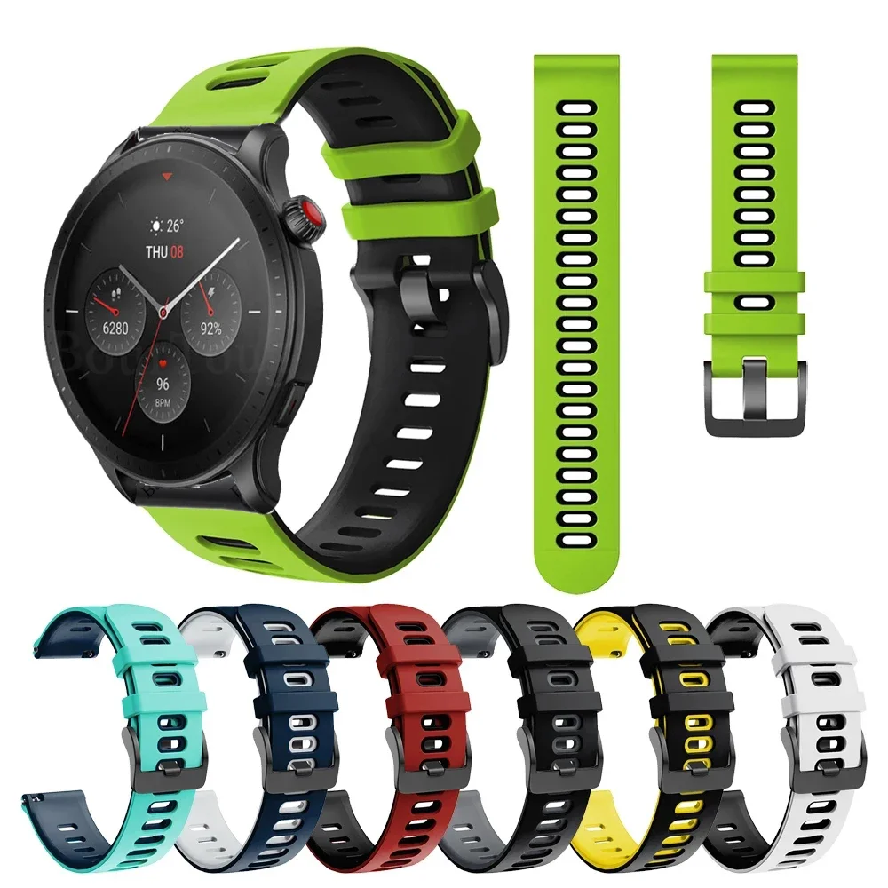 Double Color 20mm 22mm Silicone Strap For Amazfit GTR 4 3 2 COROS PACE 3 2 Strap Watch Band Quick Release Bracelets Wristband