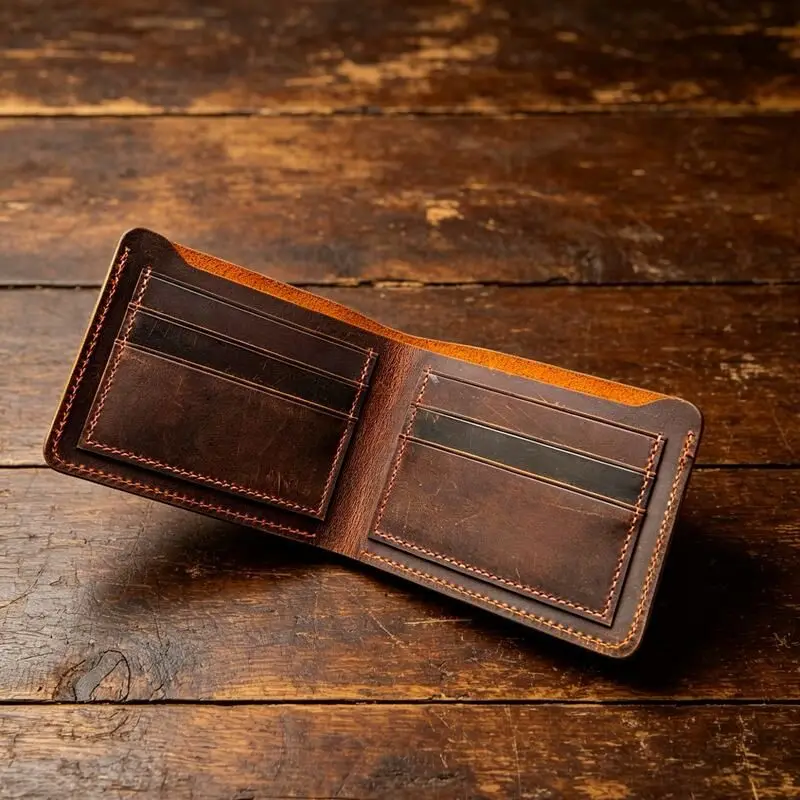 Slim Men's Crazy  Leather Wallet Genuine Leather Billfold Retro Style Bullhide Card Holder Thin Wallet Simple Design
