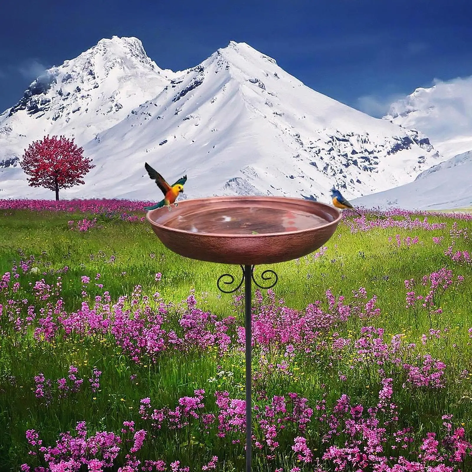 

Iron Birdbath Feeder Tray Outdoor Yard Hummingbird Courtyard Food Water Bowl