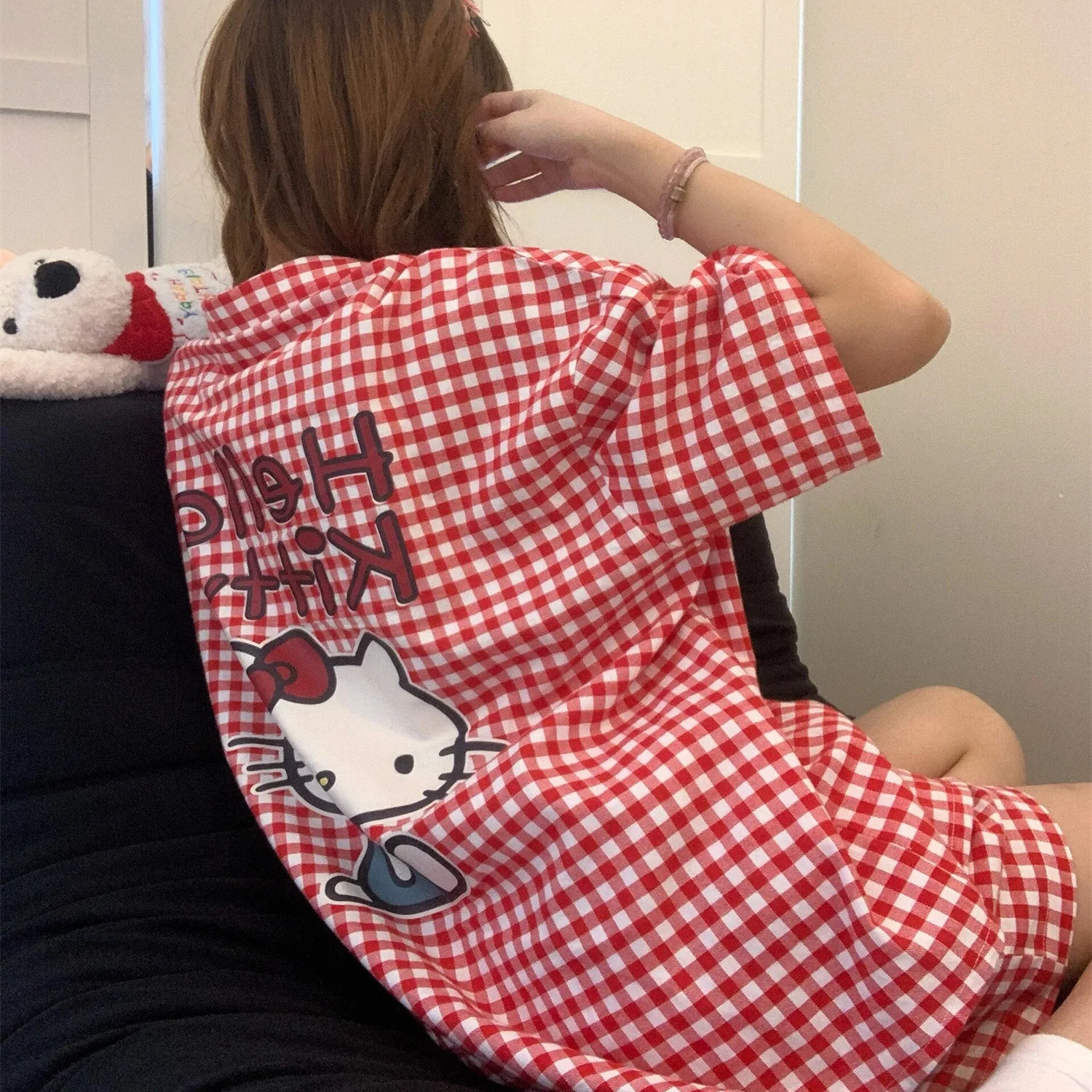 

Cartoon Women's Hello Kitty Summer Pajamas Set Sanrio Cute Girl T-Shirt and Shorts Anime Fashion Casual Pajamas Homewear Gifts