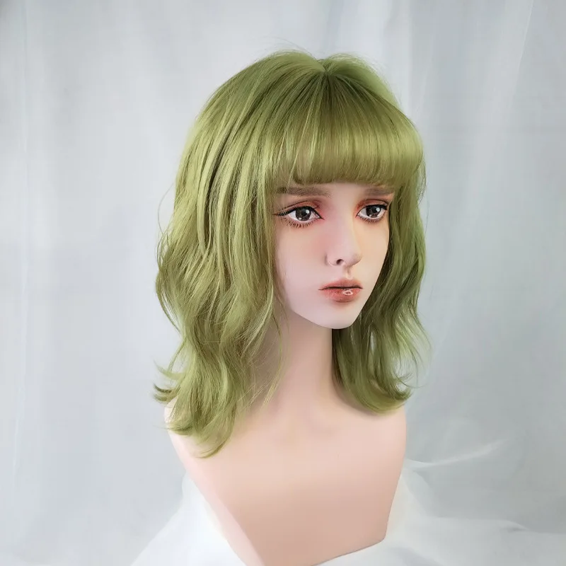 Women's Short Green Straight Wig With Bang Heat Resistant Synthetic Lolita for Cosplay Party Daily Wear