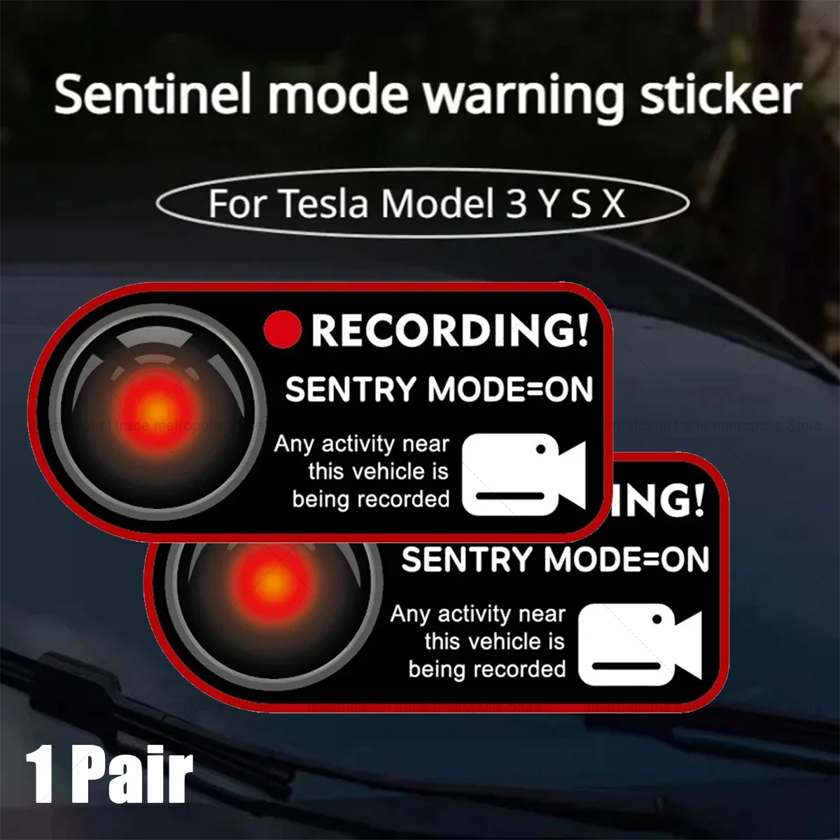 1 Pair High Quality Suitable for Tesla Model 3 ModelY/S/X Sentinel Mode Warning Stickers Electrostatic Stickers