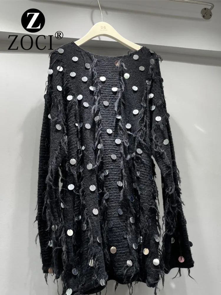 [ZOCI] Women's Heavy Industry Bead Autumn New Loose Western Versatile Sparkling Silk Style