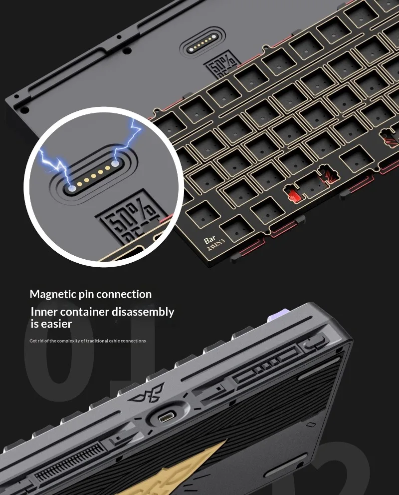 Raven50 V2 Mechanical Keyboard Kit 3Mode Wireless Keyboard Kit Gasket Support Via HHKB Single Key Slotting Keyboard Kit