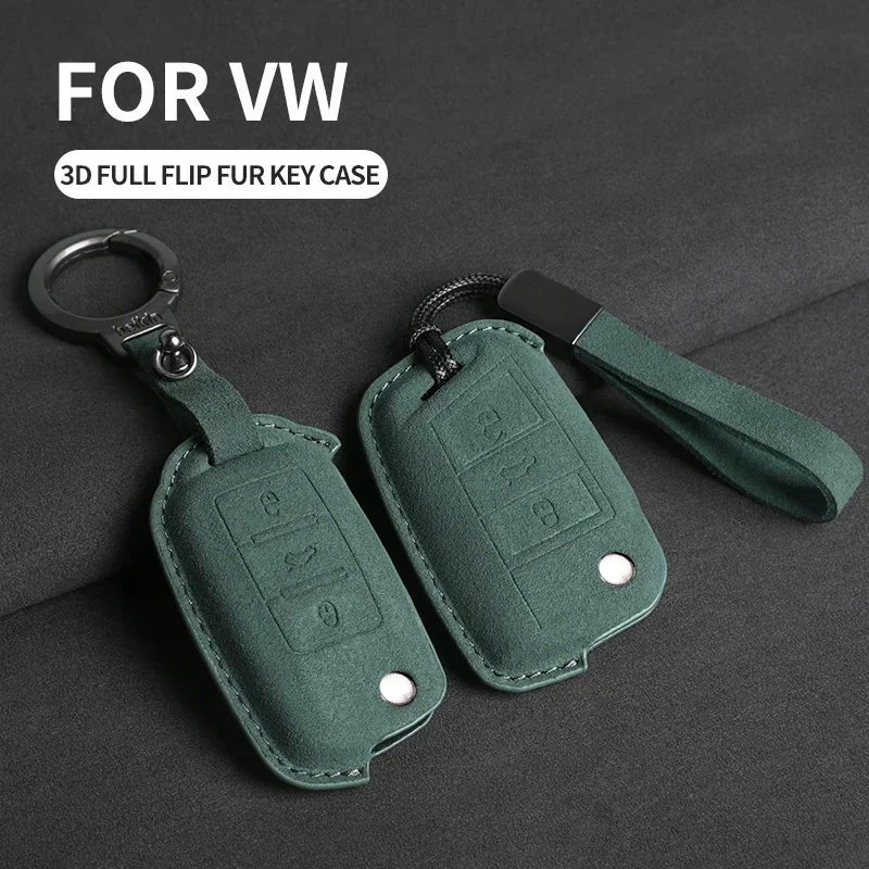 

Car Flip Key Case Cover Fob For VW Volkswagen Golf 7 MK7 Tiguan MK2 For SEAT Ateca Leon FR 2 Ibiza Skoda Octavia Suede Keychain