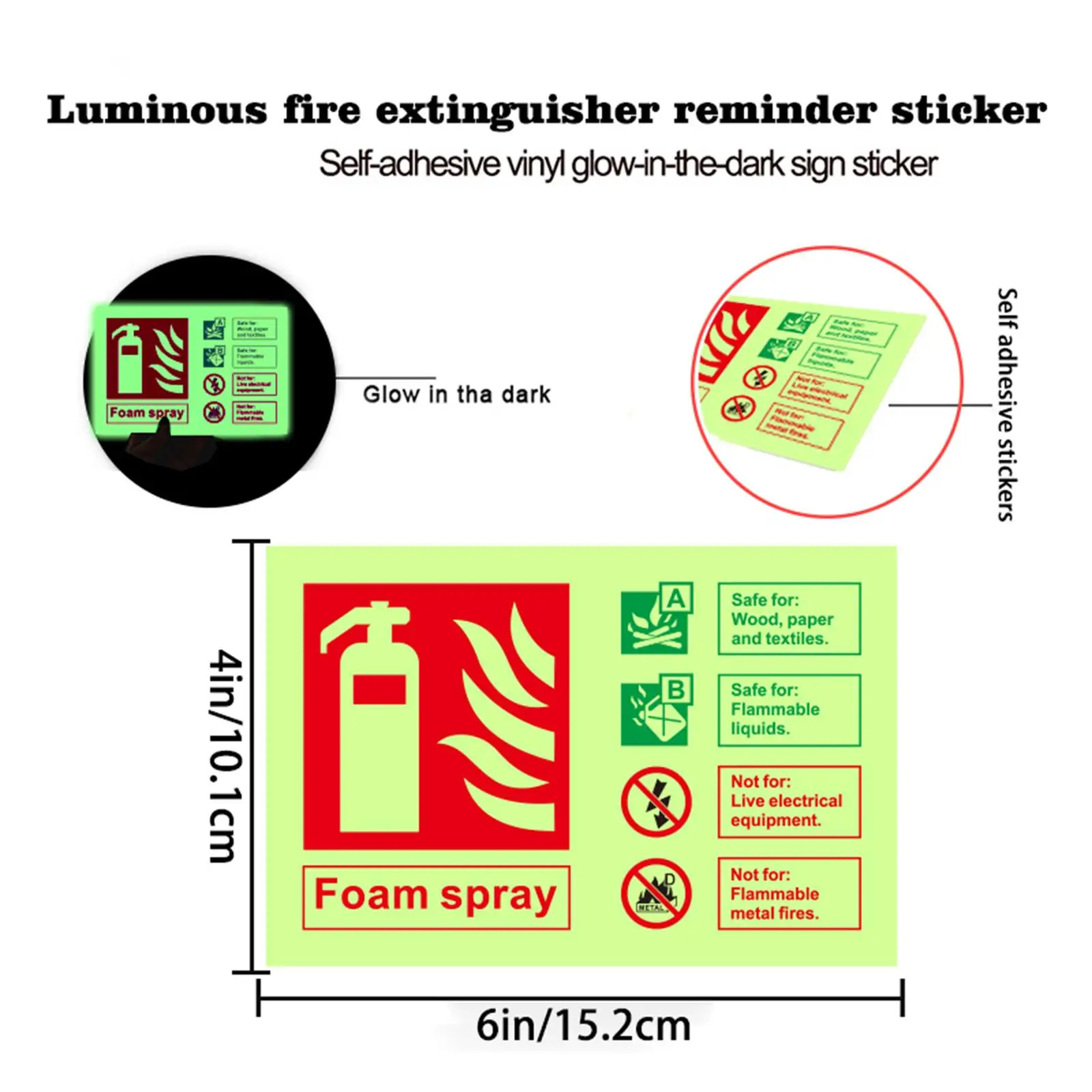 1Pcs-4*6In/10.1*15.2Cm Luminous Fire Extinguisher Reminder Stickers, Fire Extinguisher Usage Reminder Stickers, Public Space Safety Reminder Stickers, Self-Luminous Fire Safety Device Reminder Stickers