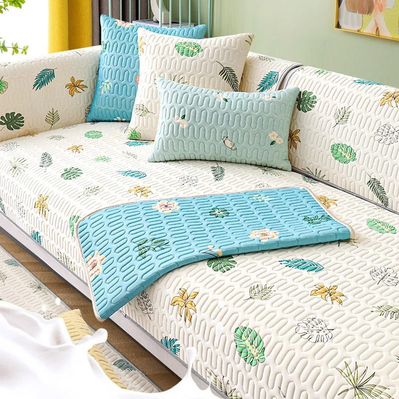 Woven Pattern Ice Cooling Silky Sofa Cover Summer Breathable Cool Feeling Anti Slip Wear-Resistant Home Living Room Sofa Cushion